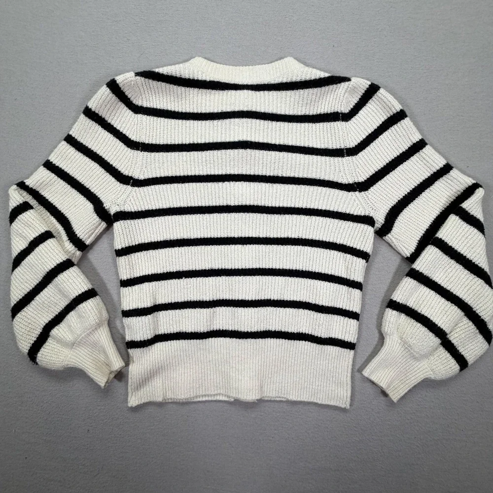 Who What Wear Cardigan Women S Good Ivory‎ Black Striped Puff Sleeve Rhinestone